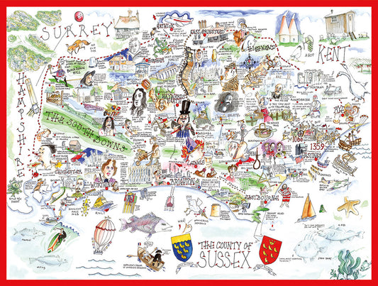 Map of Sussex - Tim Bulmer - 300 Piece Wooden Jigsaw Puzzle