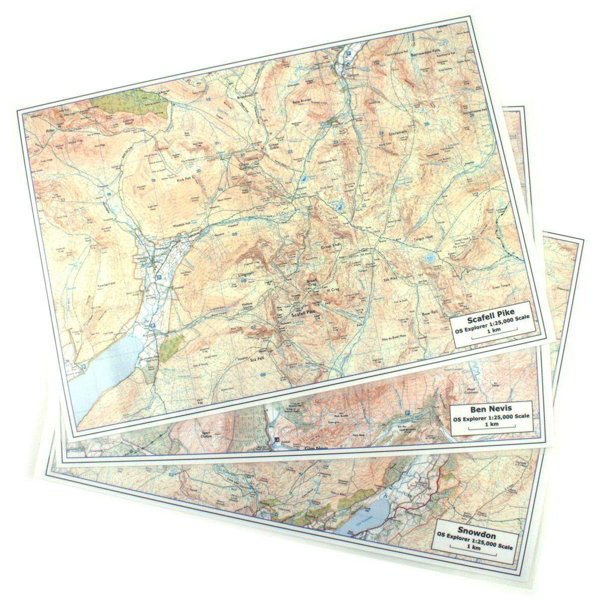 Map Gift - Three Peaks Challenge Maps, Ben Nevis, Scafell Pike And Snowdon