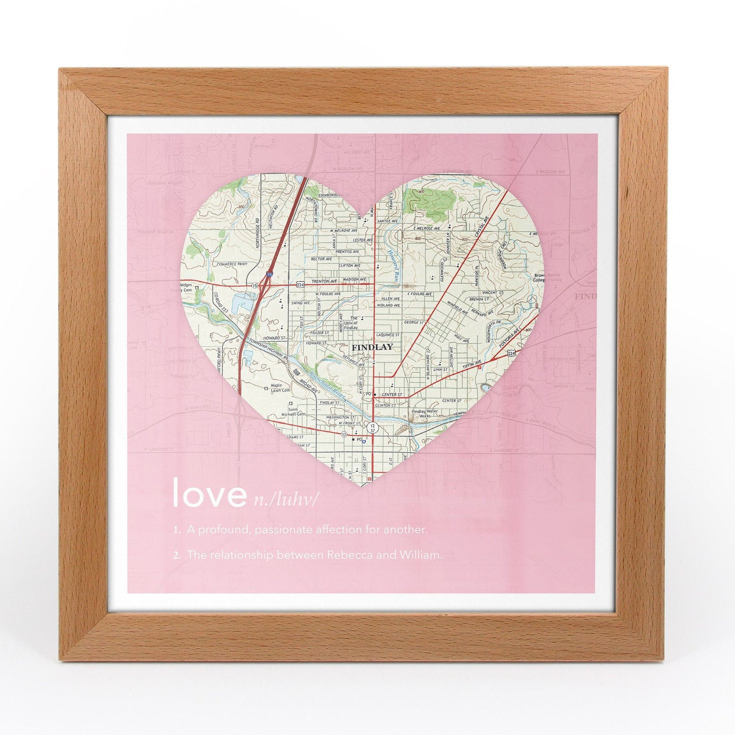 US Wall Art - Personalized Framed Heart US Map