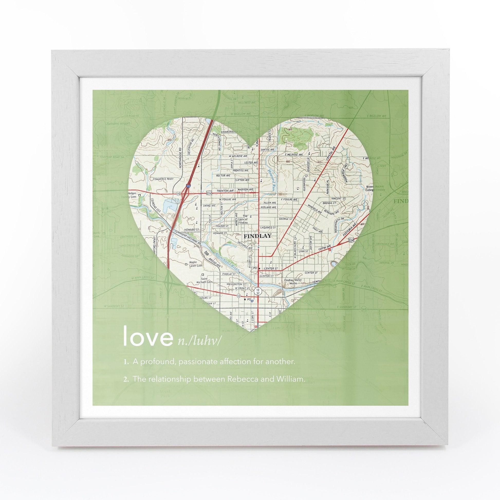 US Wall Art - Personalized Framed Heart US Map