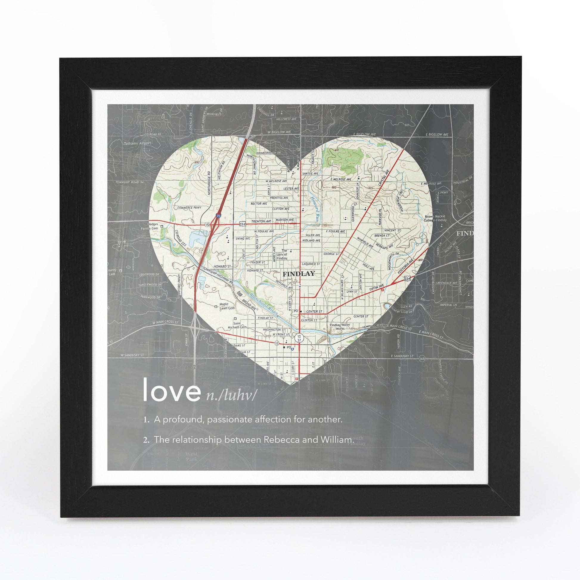 US Wall Art - Personalized Framed Heart US Map