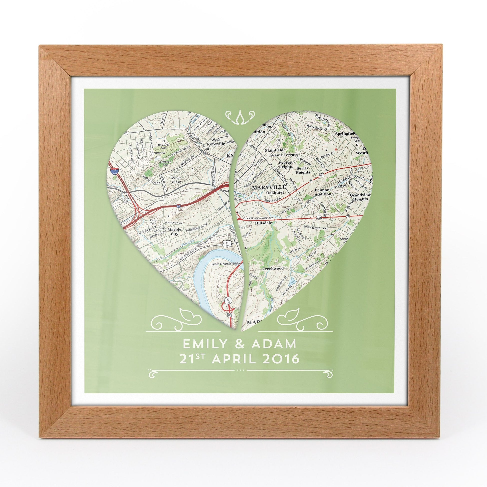 US Wall Art - Twin Heart Personalized Framed US Map Print