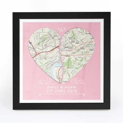 US Wall Art - Twin Heart Personalized Framed US Map Print