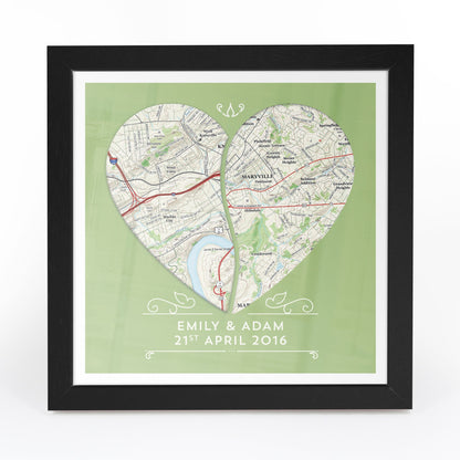 US Wall Art - Twin Heart Personalized Framed US Map Print