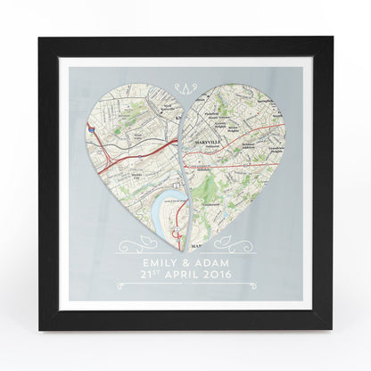 US Wall Art - Twin Heart Personalized Framed US Map Print