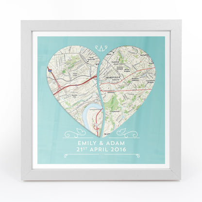 US Wall Art - Twin Heart Personalized Framed US Map Print