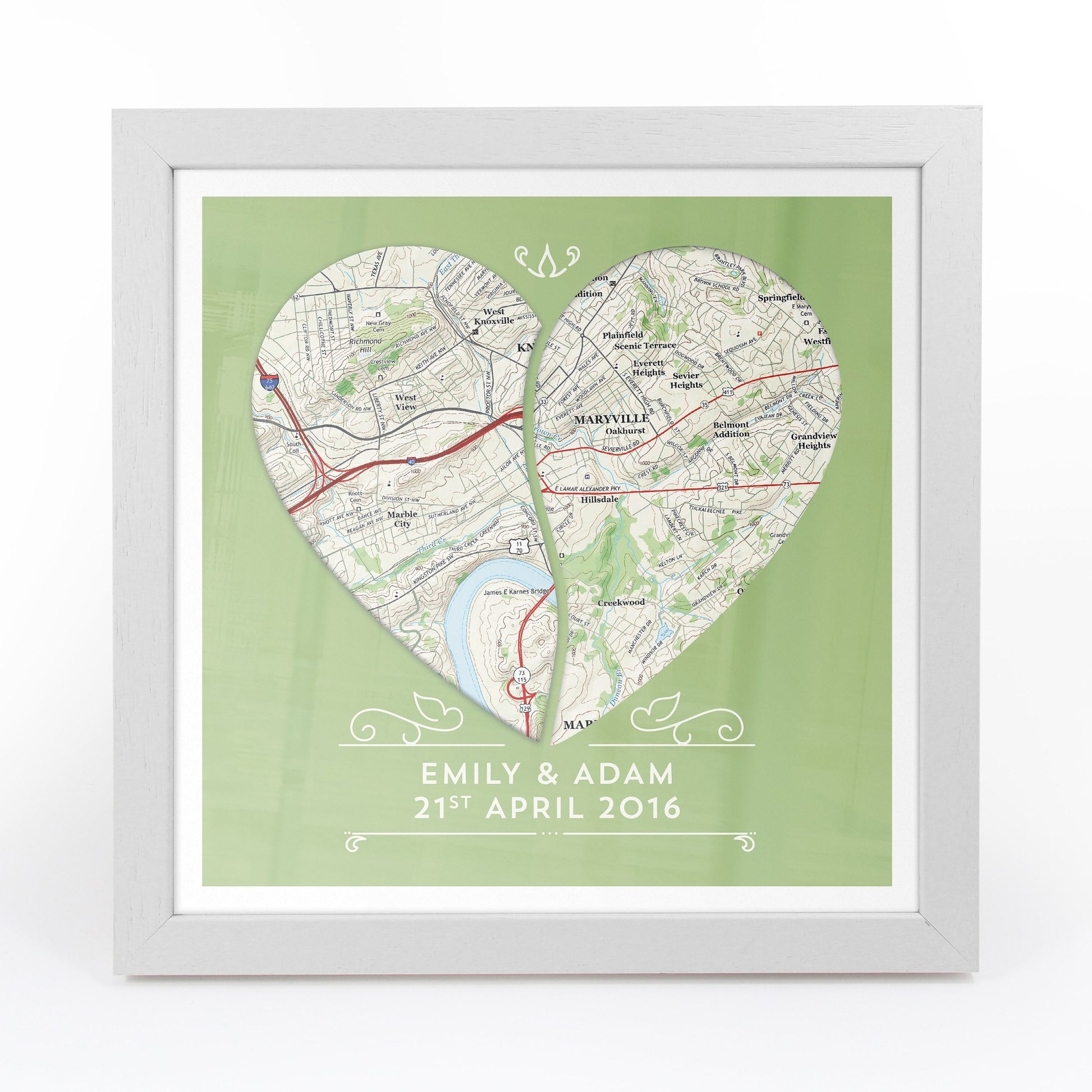 US Wall Art - Twin Heart Personalized Framed US Map Print