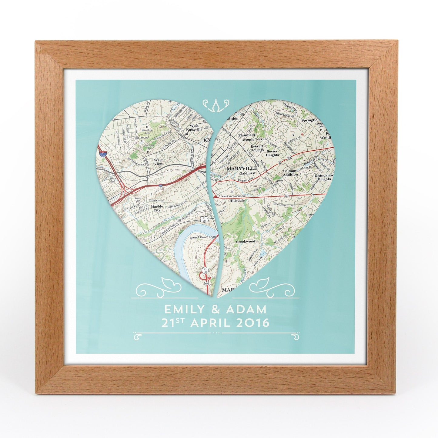 US Wall Art - Twin Heart Personalized Framed US Map Print