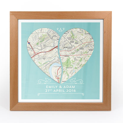 US Wall Art - Twin Heart Personalized Framed US Map Print