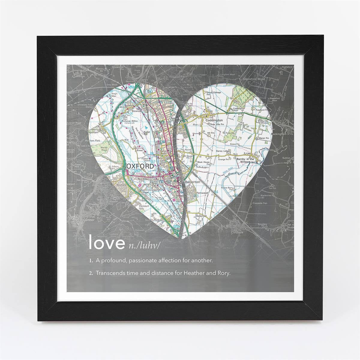 Wall Art - Joined Map Heart – Personalised Dictionary Definition Map Art - Love