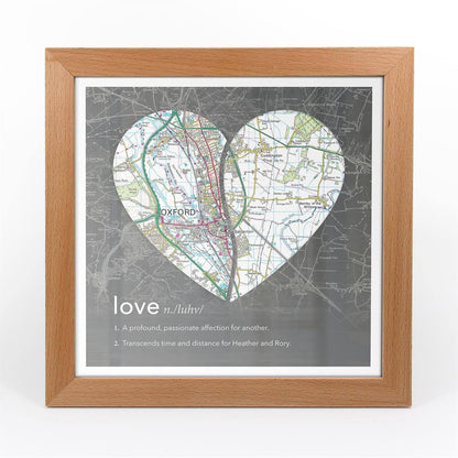 Wall Art - Joined Map Heart – Personalised Dictionary Definition Map Art - Love