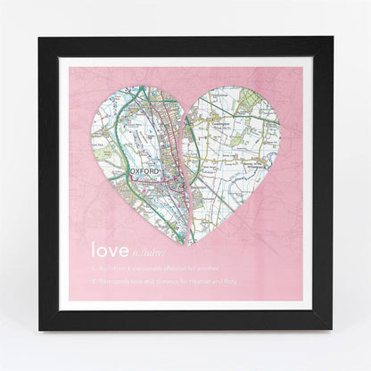 Wall Art - Joined Map Heart – Personalised Dictionary Definition Map Art - Love