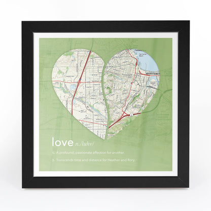 Wall Art - Joined Map Heart – Personalized Dictionary Definition Map Art - Love