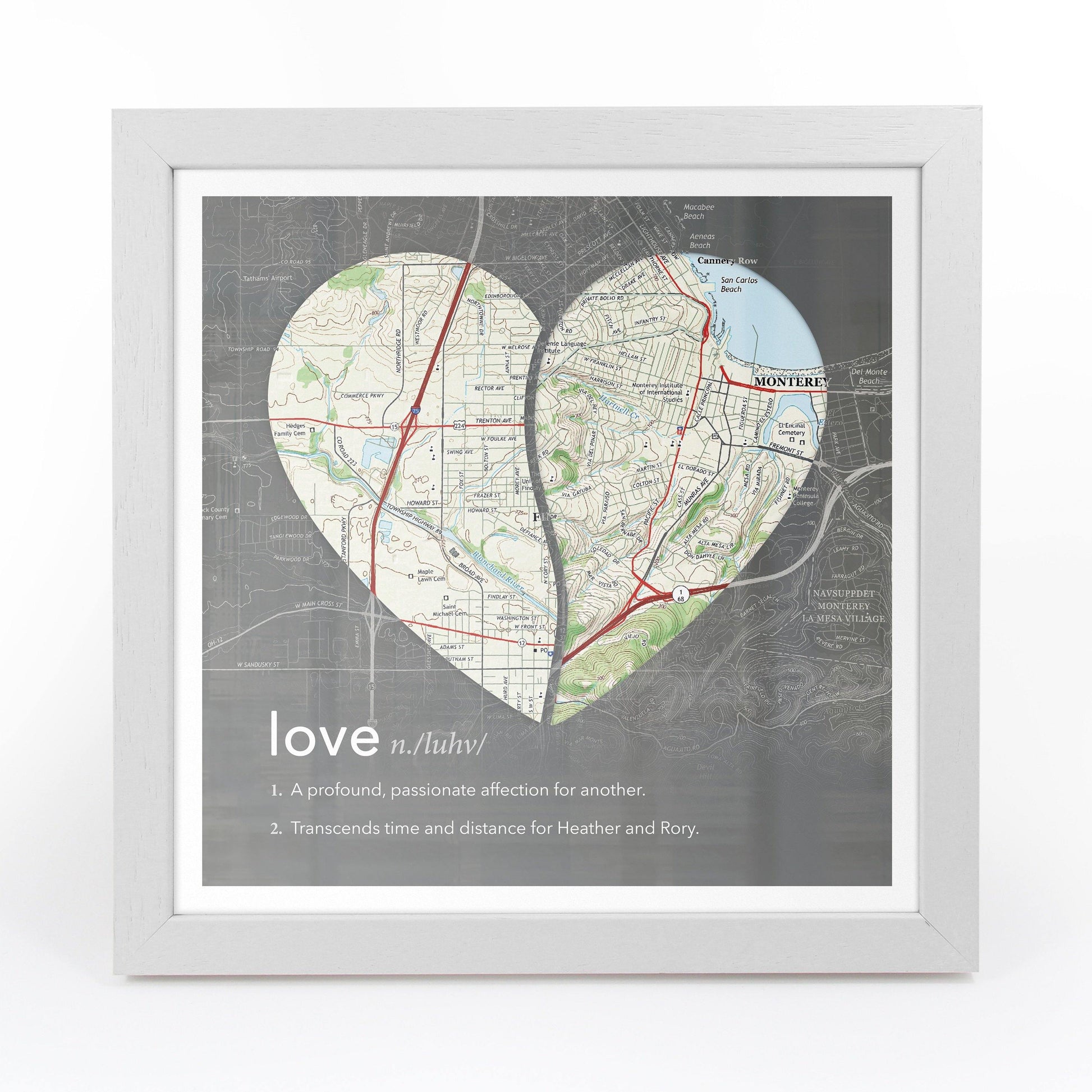 Wall Art - Joined Map Heart – Personalized Dictionary Definition Map Art - Love