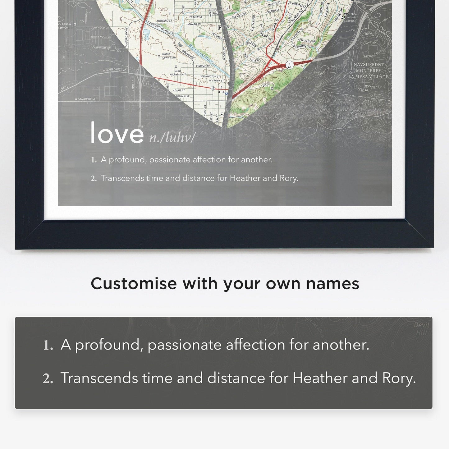 Wall Art - Joined Map Heart – Personalized Dictionary Definition Map Art - Love