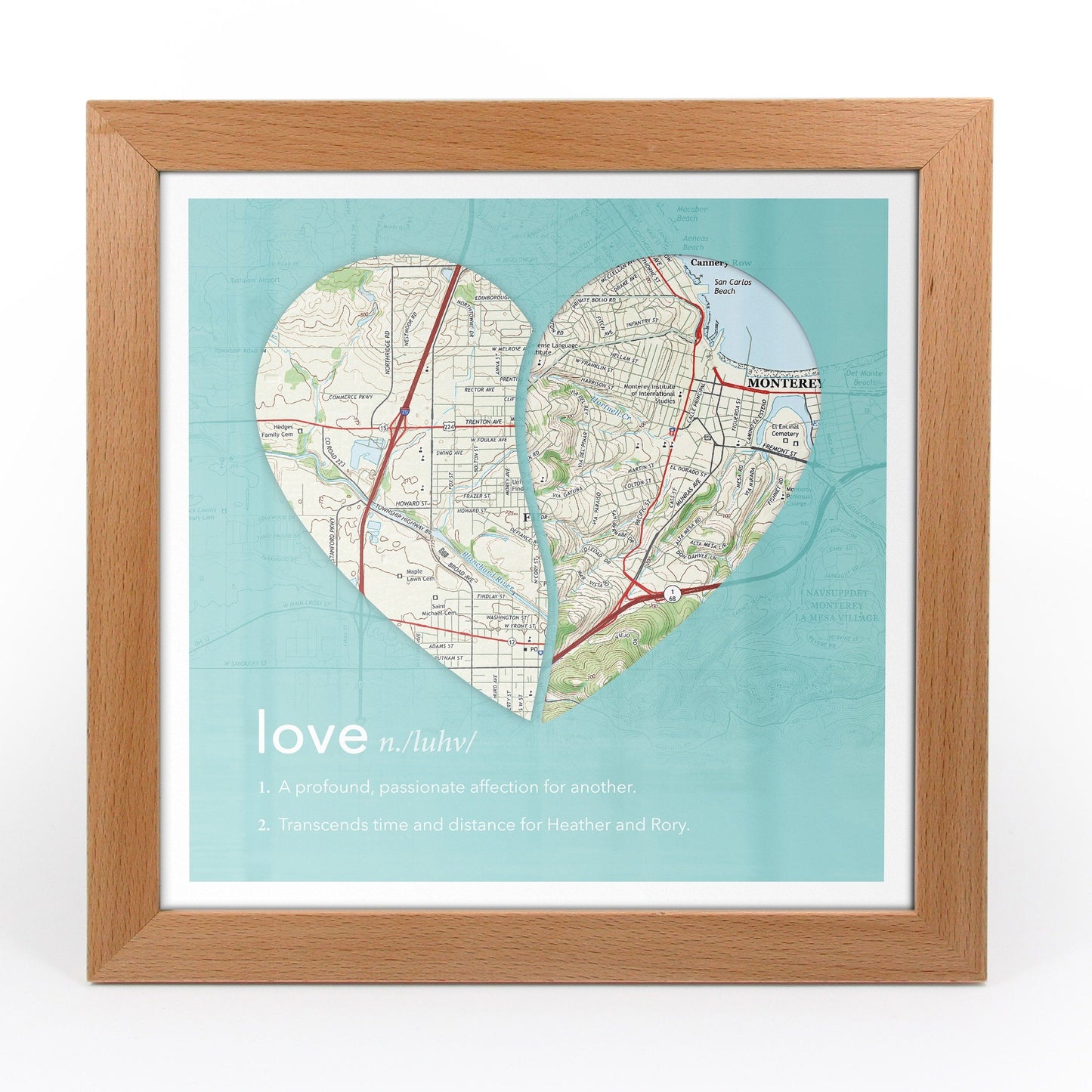 Wall Art - Joined Map Heart – Personalized Dictionary Definition Map Art - Love