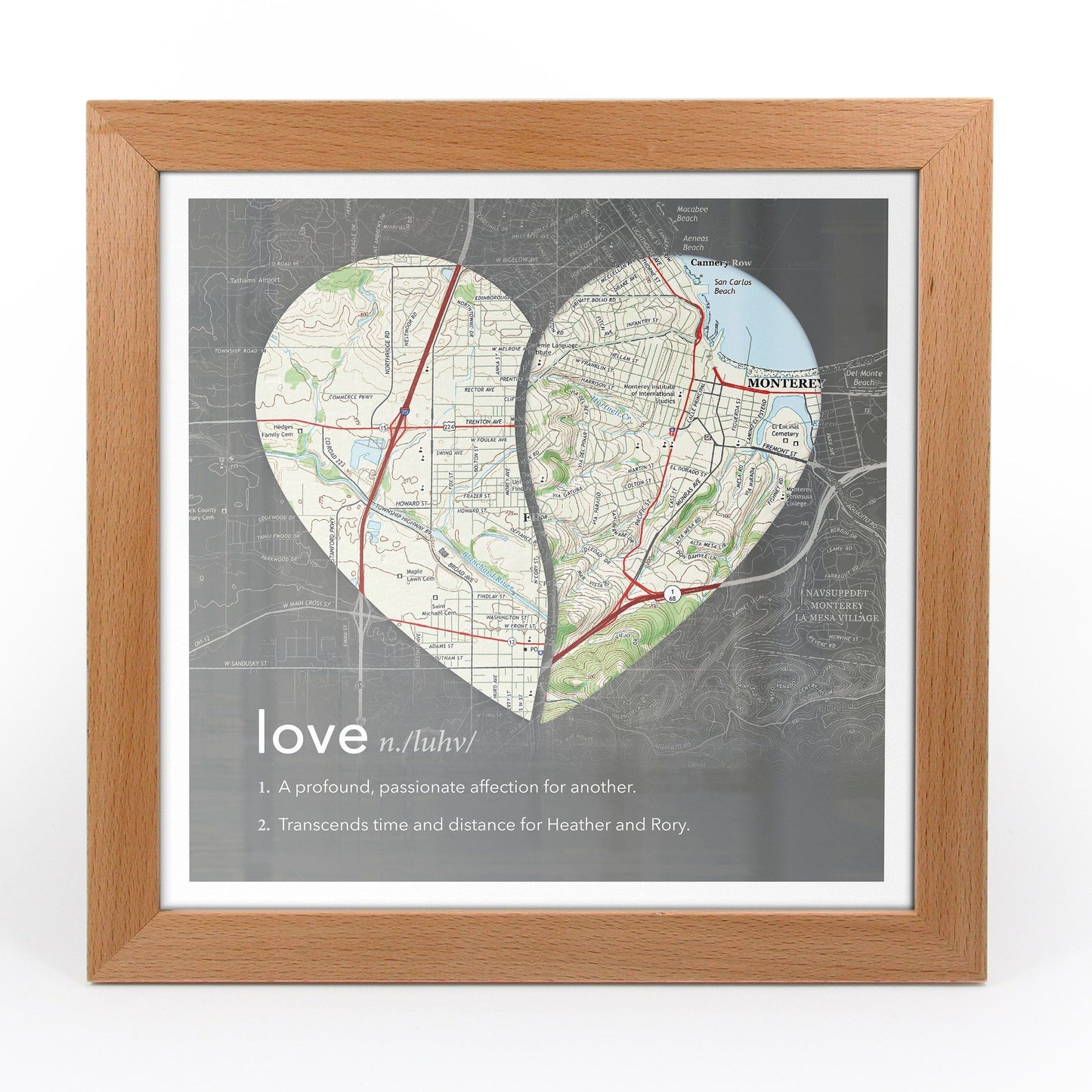 Wall Art - Joined Map Heart – Personalized Dictionary Definition Map Art - Love