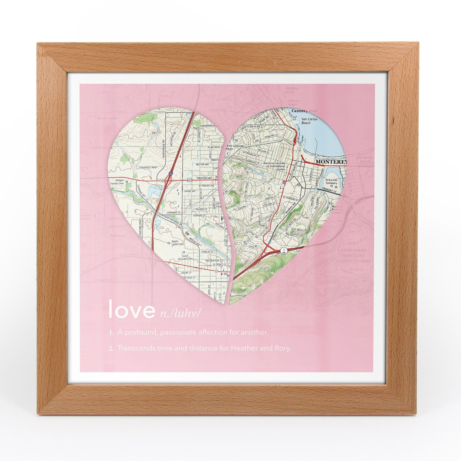 Wall Art - Joined Map Heart – Personalized Dictionary Definition Map Art - Love