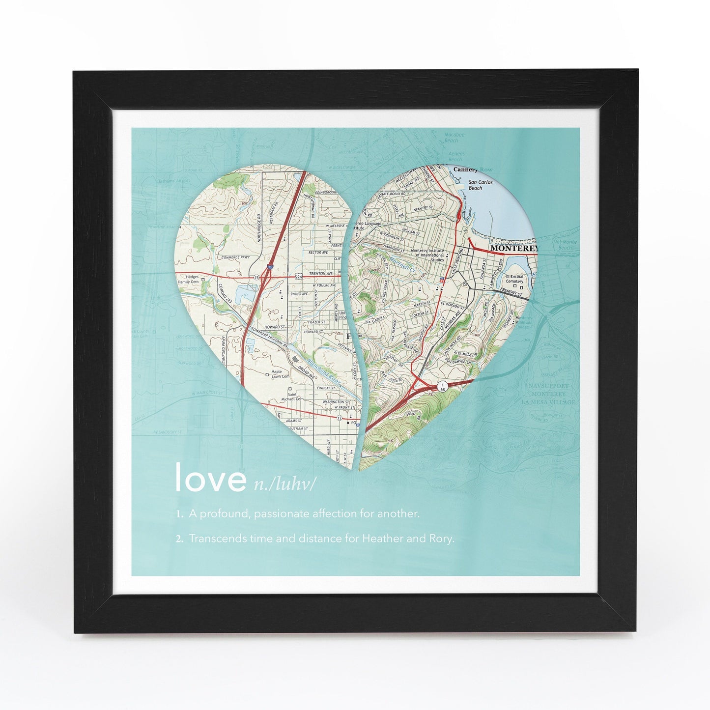 Wall Art - Joined Map Heart – Personalized Dictionary Definition Map Art - Love