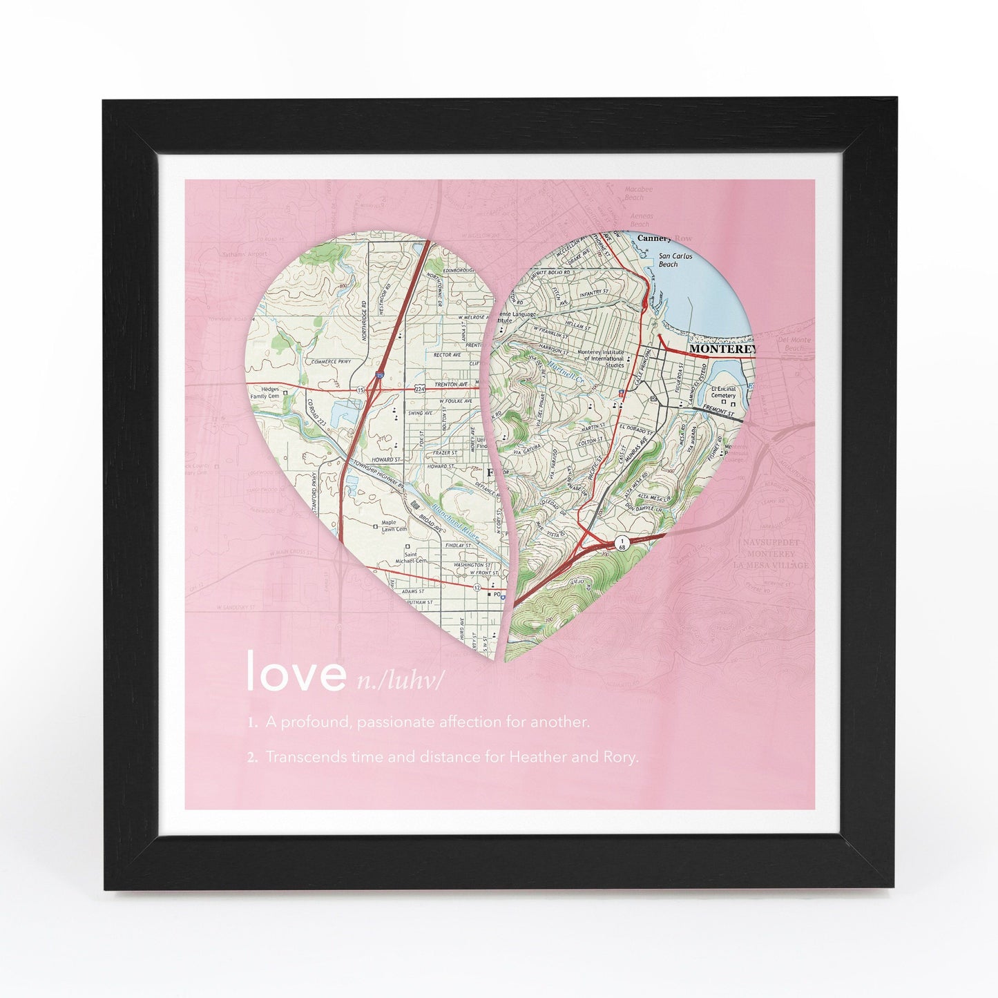 Wall Art - Joined Map Heart – Personalized Dictionary Definition Map Art - Love