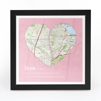 Wall Art - Joined Map Heart – Personalized Dictionary Definition Map Art - Love