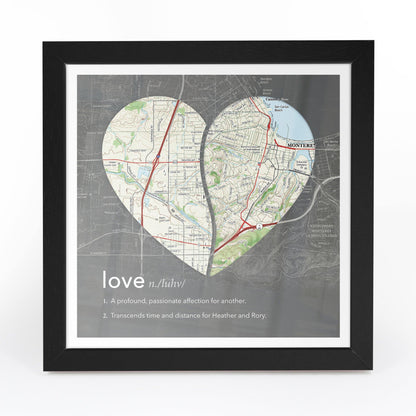 Wall Art - Joined Map Heart – Personalized Dictionary Definition Map Art - Love