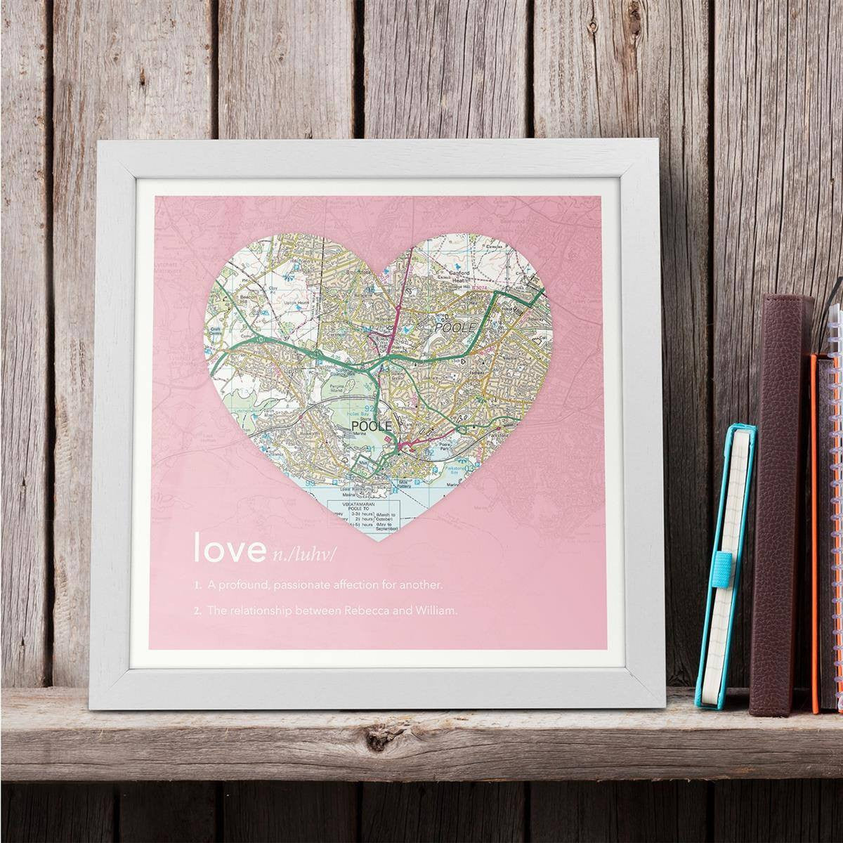 Wall Art - Personalised Framed Dictionary Definition Map - Love