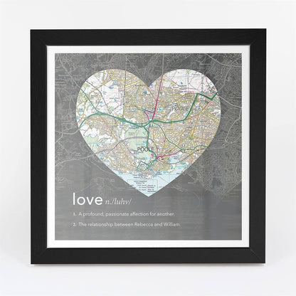 Wall Art - Personalised Framed Dictionary Definition Map - Love