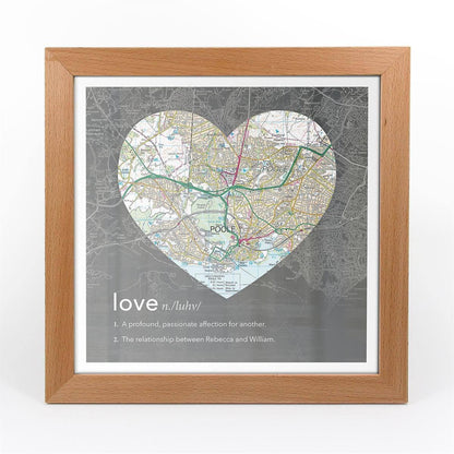 Wall Art - Personalised Framed Dictionary Definition Map - Love