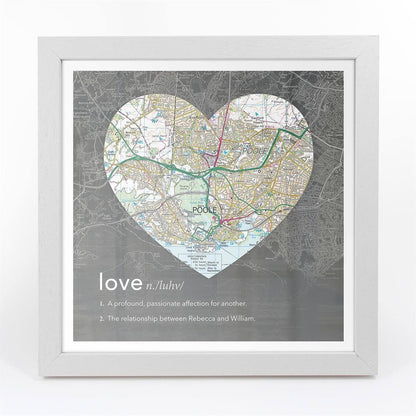 Wall Art - Personalised Framed Dictionary Definition Map - Love