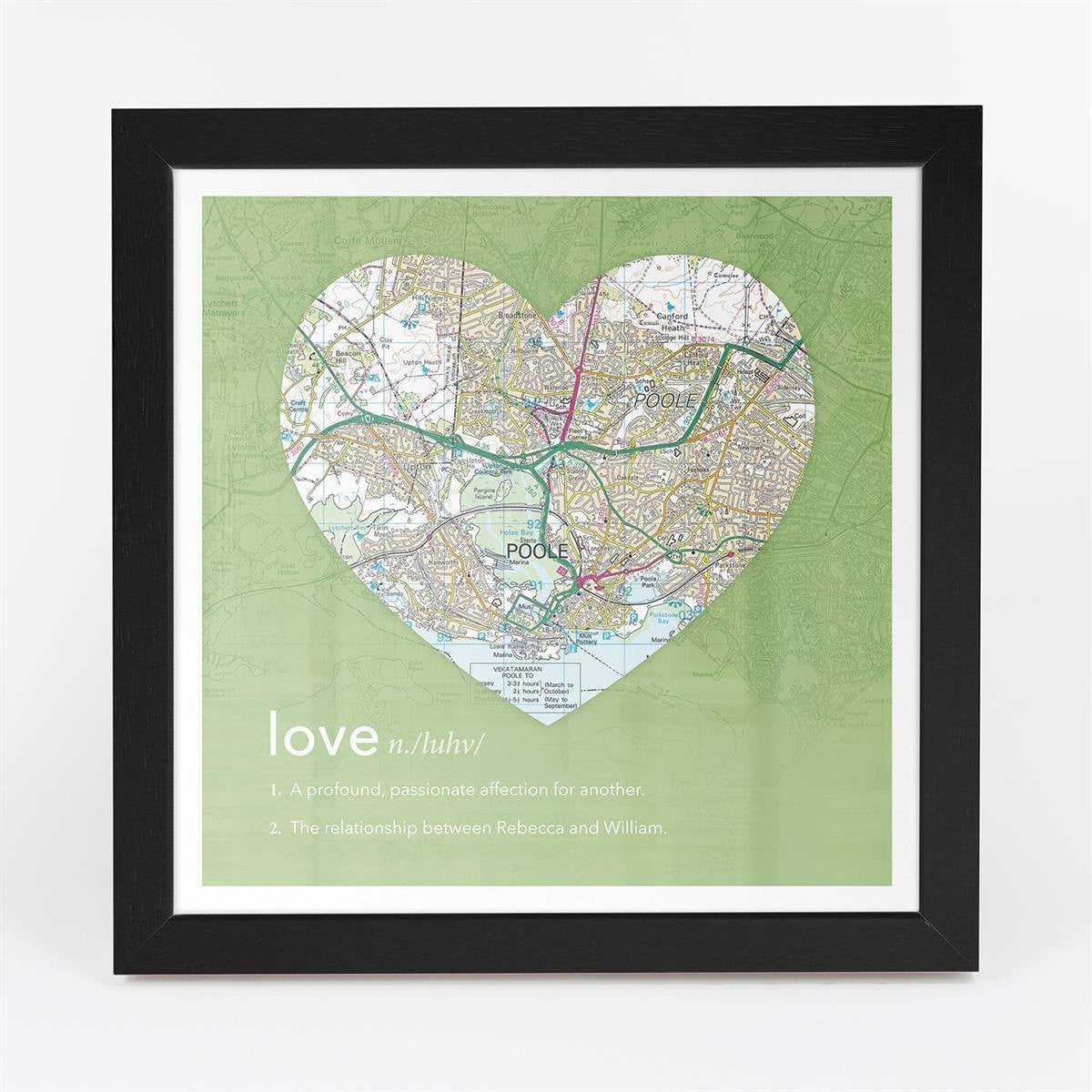 Wall Art - Personalised Framed Dictionary Definition Map - Love