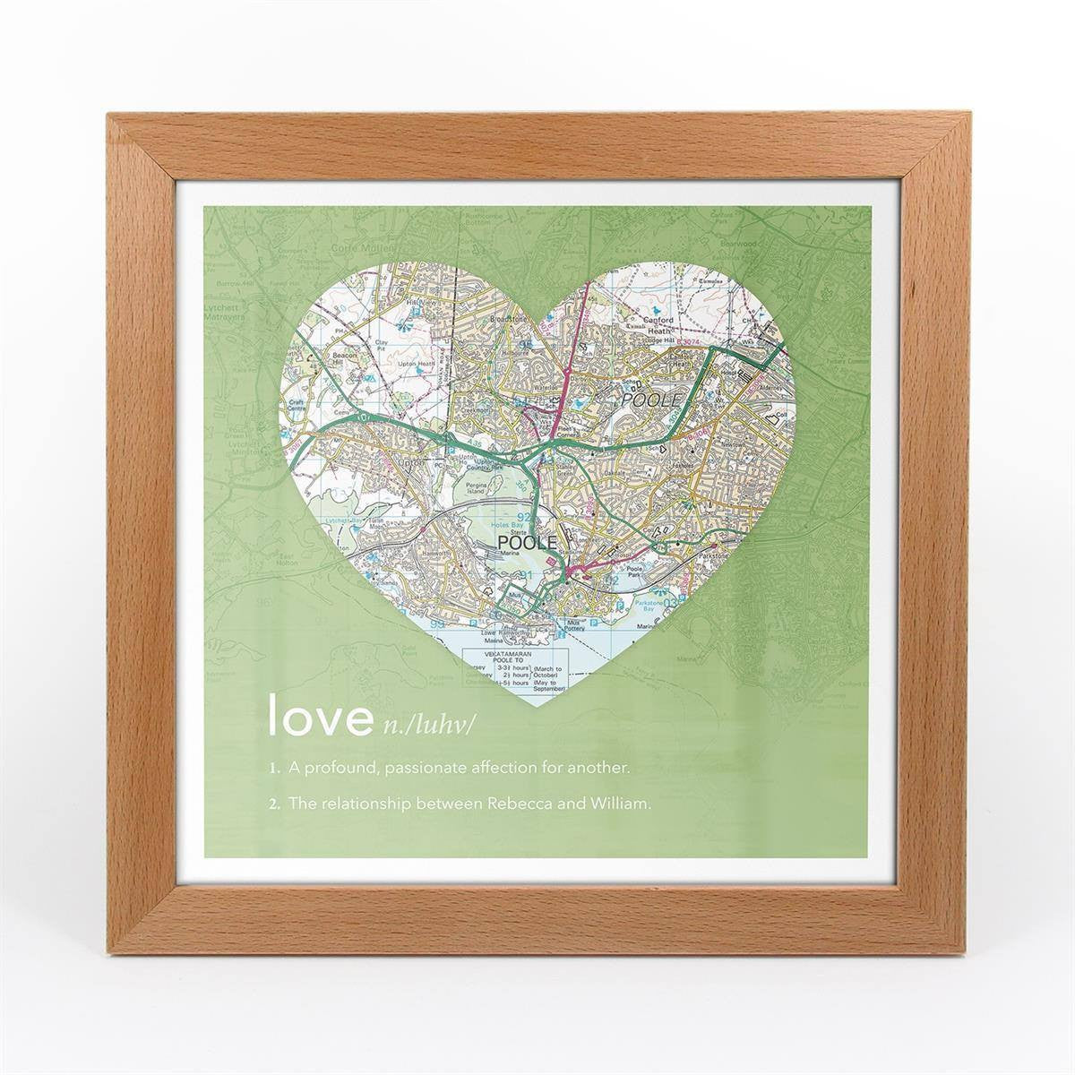 Wall Art - Personalised Framed Dictionary Definition Map - Love