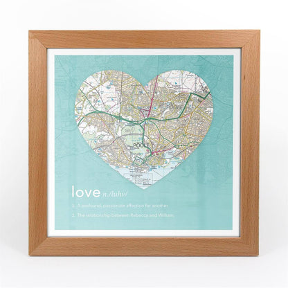 Wall Art - Personalised Framed Dictionary Definition Map - Love