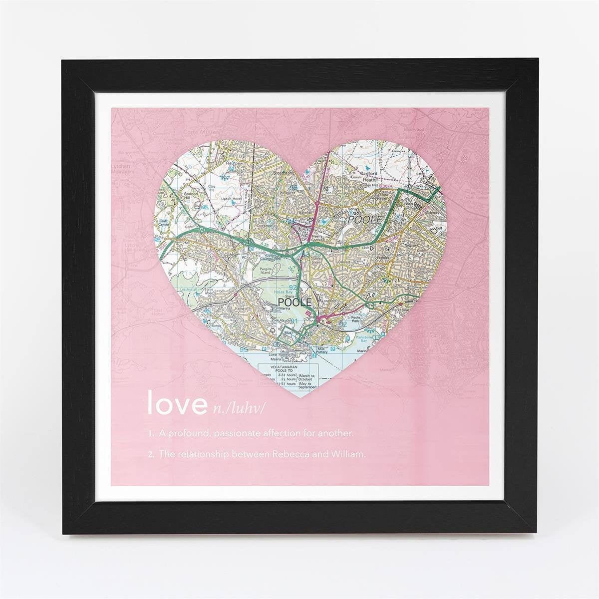 Wall Art - Personalised Framed Dictionary Definition Map - Love