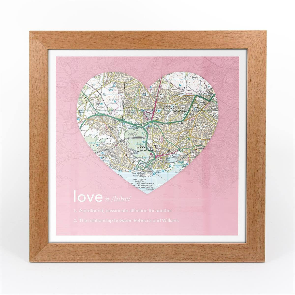 Wall Art - Personalised Framed Dictionary Definition Map - Love