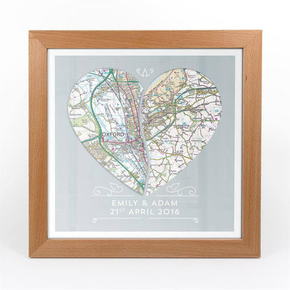 Wall Art - Personalised Joined Heart - Framed Map Print