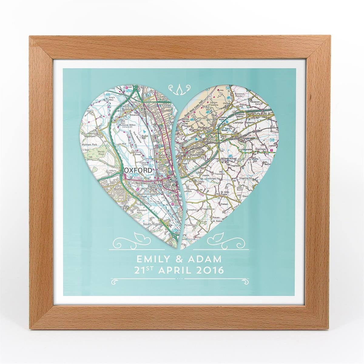 Wall Art - Personalised Joined Heart - Framed Map Print