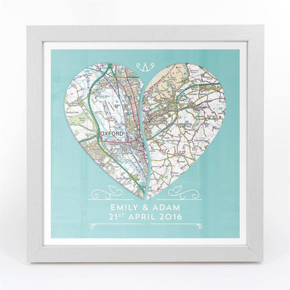 Wall Art - Personalised Joined Heart - Framed Map Print