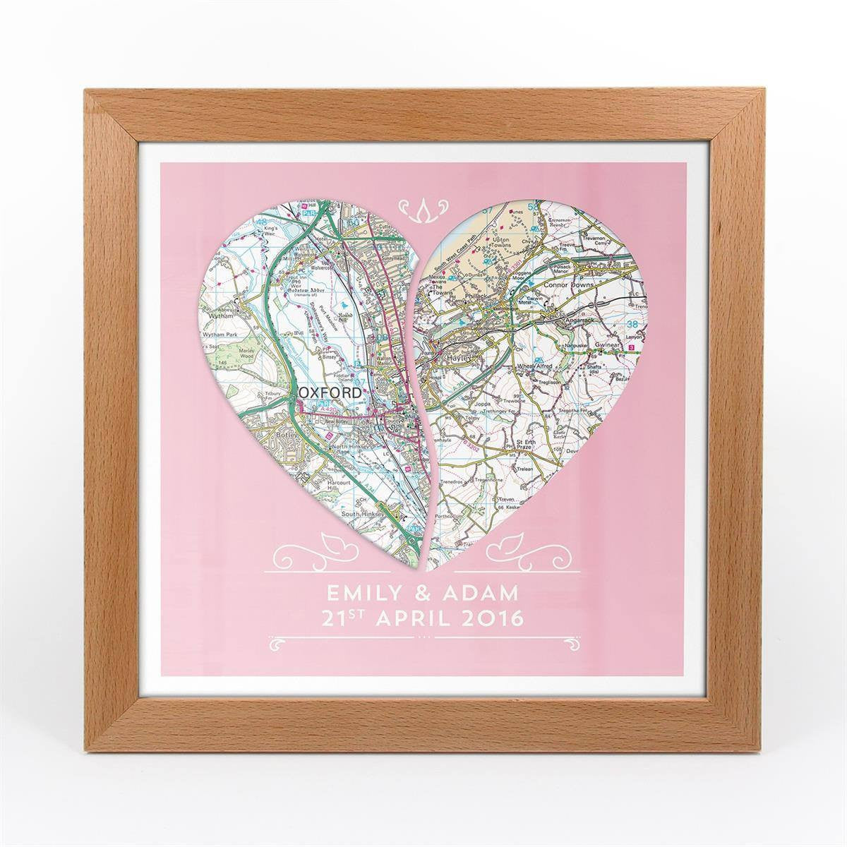 Wall Art - Personalised Joined Heart - Framed Map Print