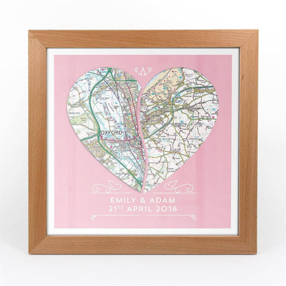 Wall Art - Personalised Joined Heart - Framed Map Print