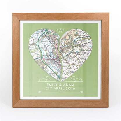 Wall Art - Personalised Joined Heart - Framed Map Print